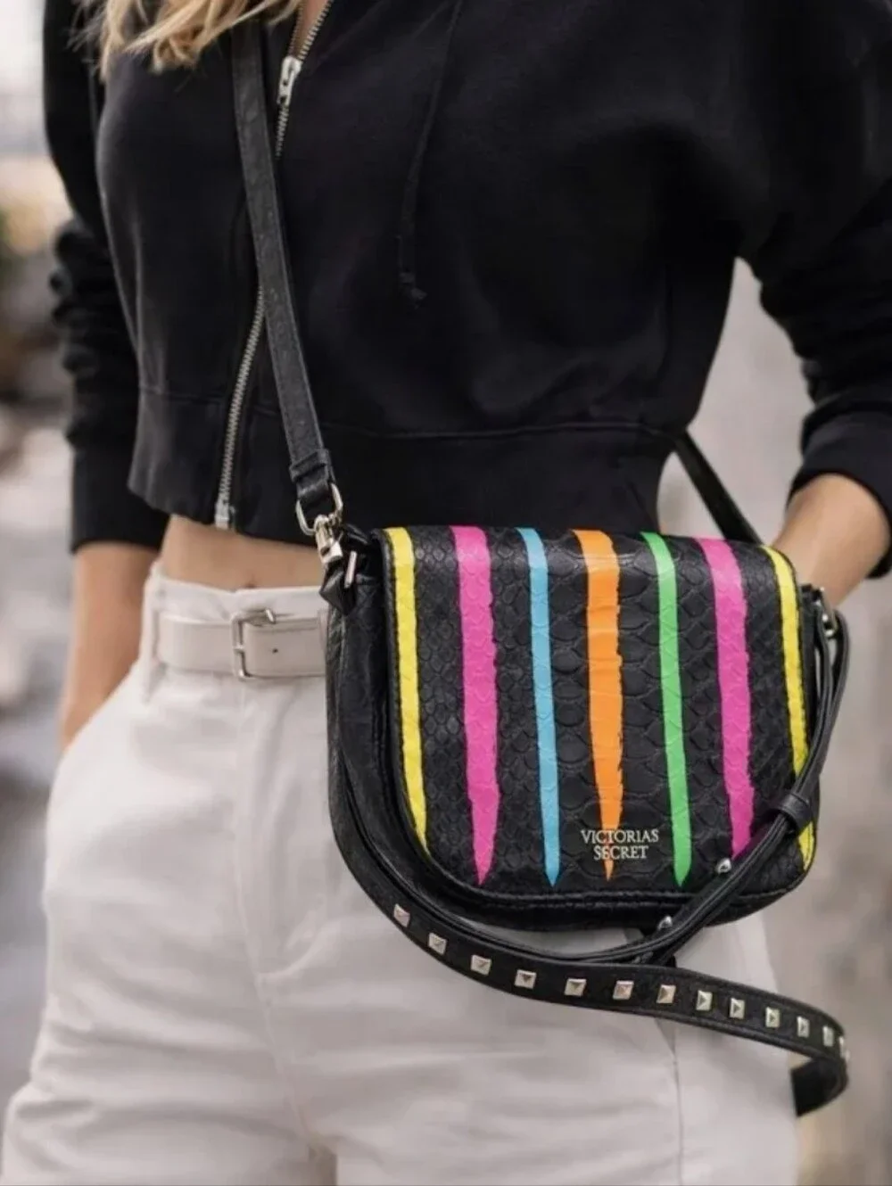 Victoria's Secret Faux Leather Studded Rainbow Colored Crossbody